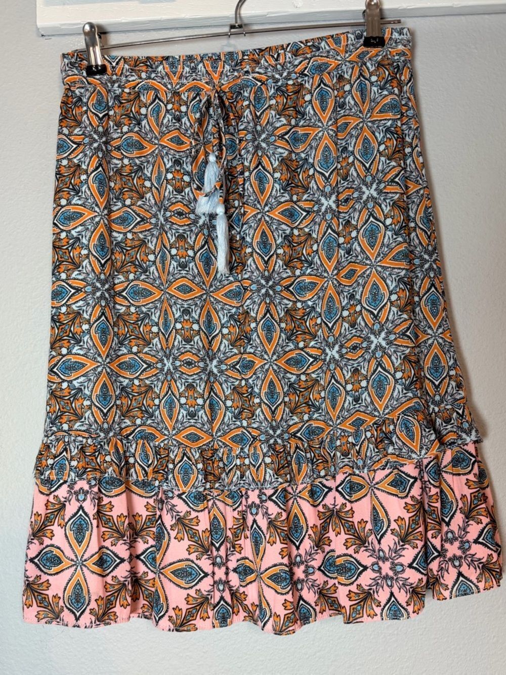 LOFT Floral Ruffle Hem Skirt Small Petite Knee Length Pink Boho Cottagecore